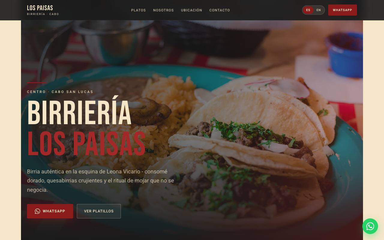 Birria Los Paisas website